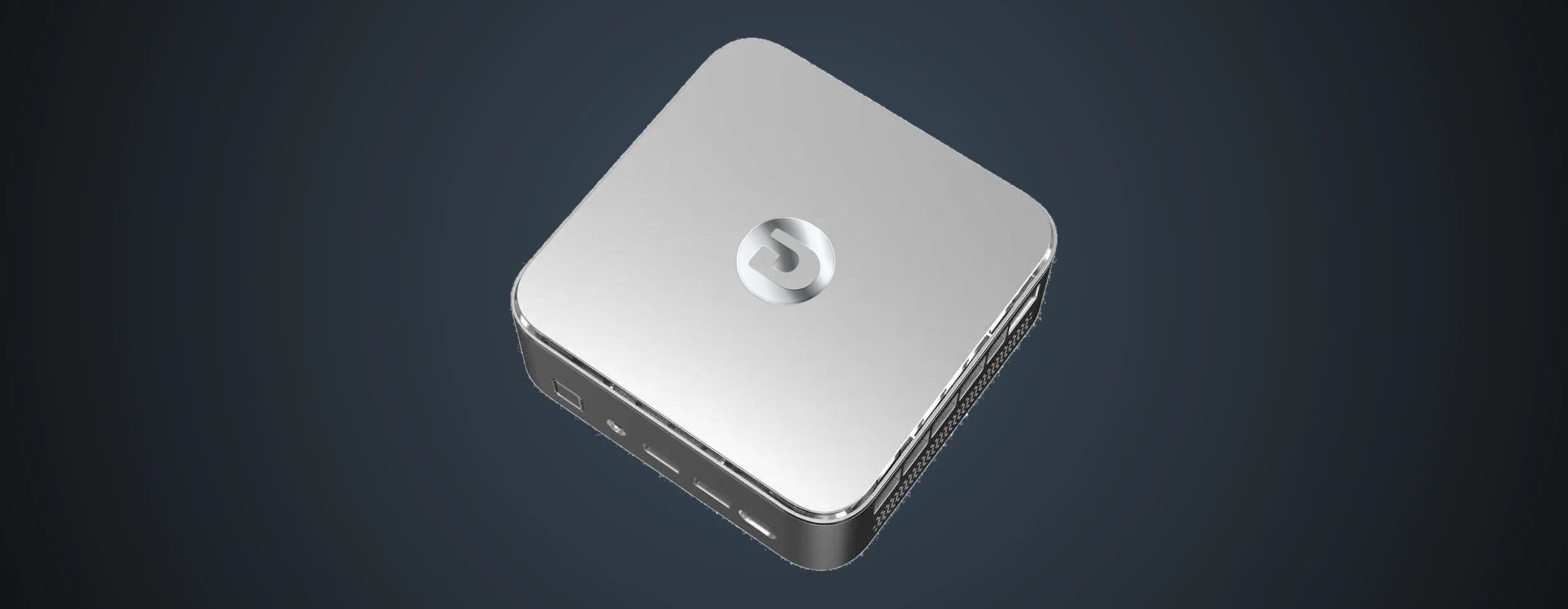 OTTO A2 R7 mini PC seen from above, tilted, side vents visible