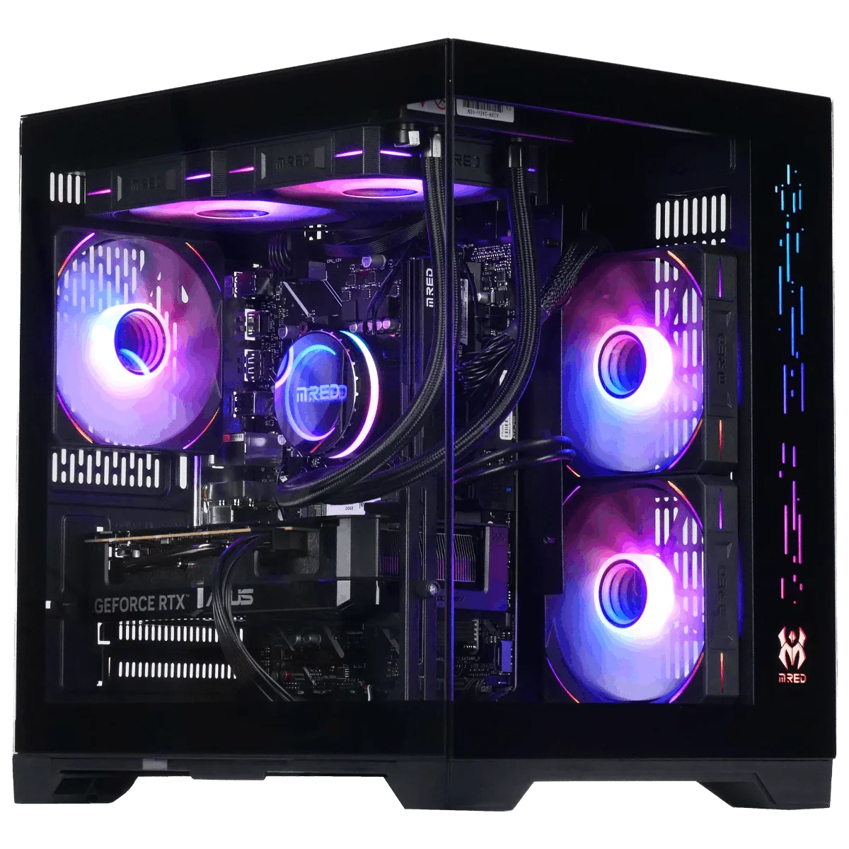M.RED Gaming-PC CBT055-03 in Dreiviertelansicht, beleuchtet