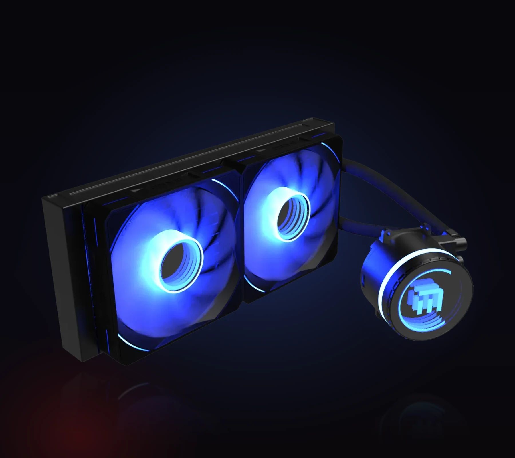 Onyx 240 四分之三视角:双风扇灯效冷排、水管与水泵