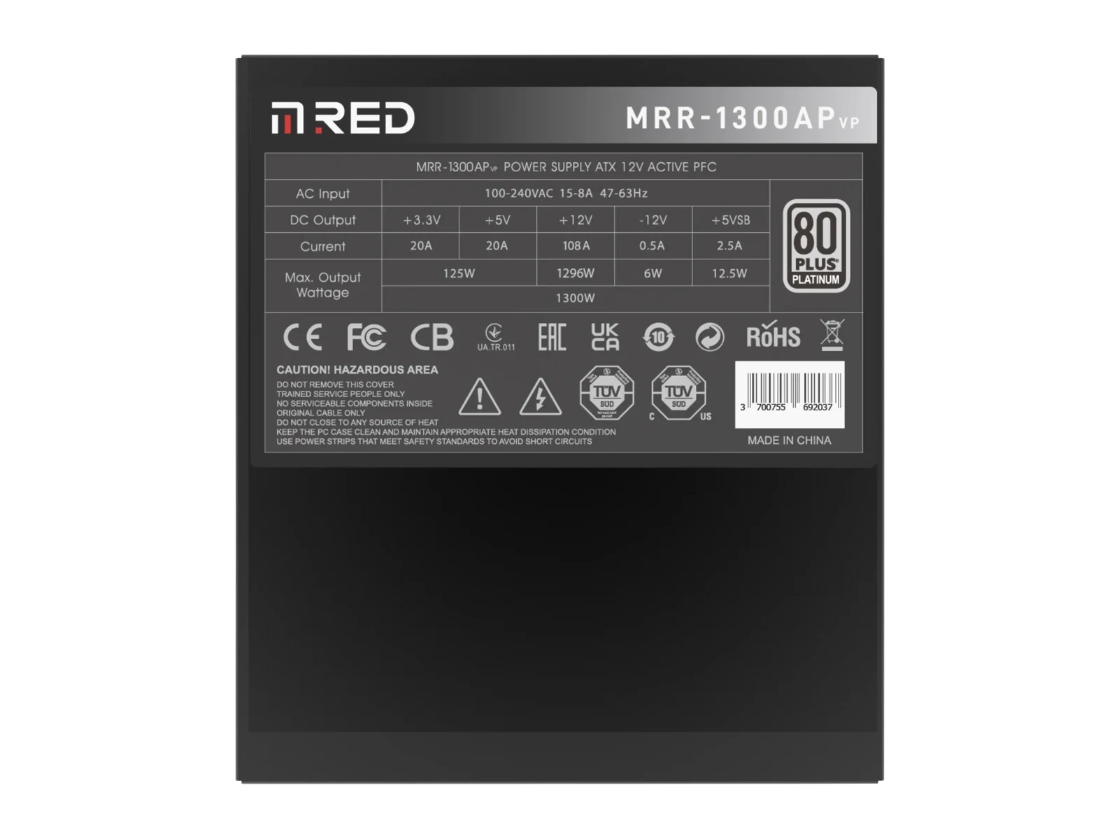 Specifications label of the MRR-1300AP (VP2) Black