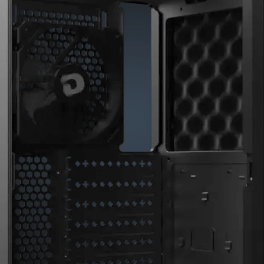 Close-up of the rear fan and expansion slots on the Silent Force