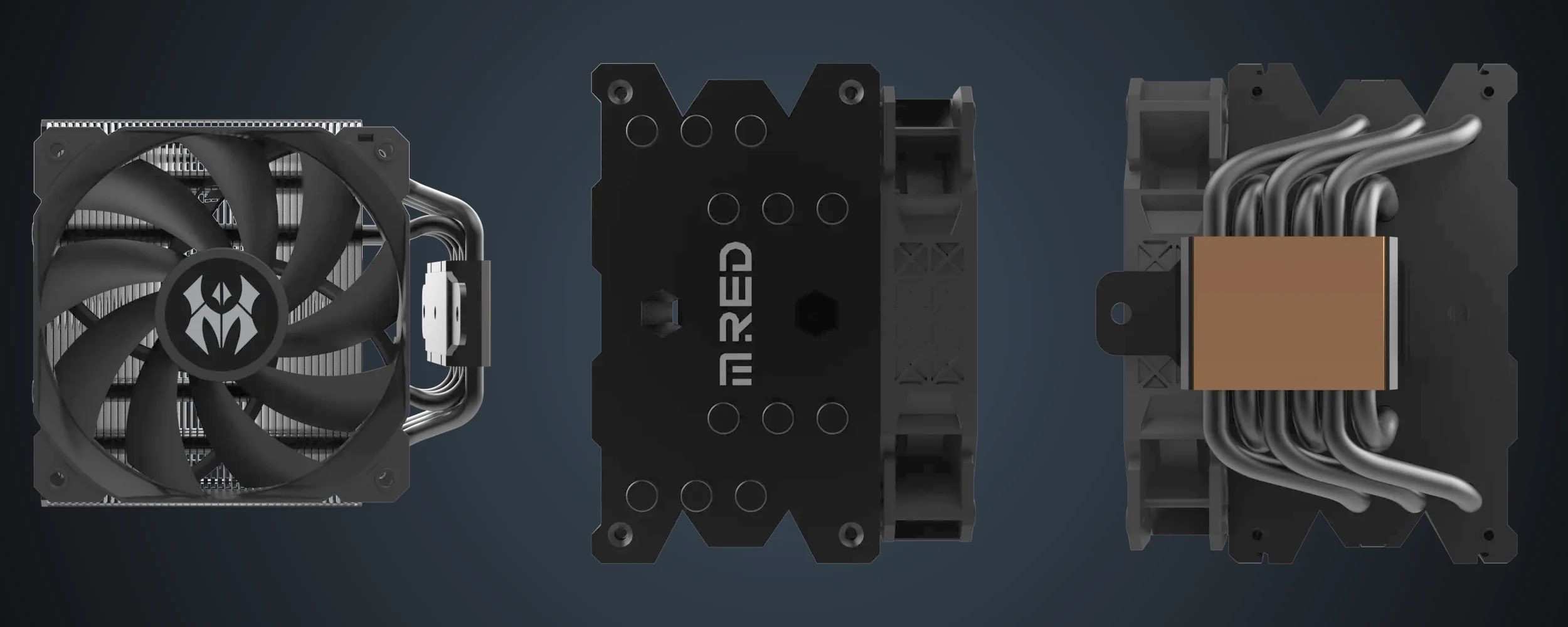 Fan, side and base of the Zephyr Dark Pro at the same scale