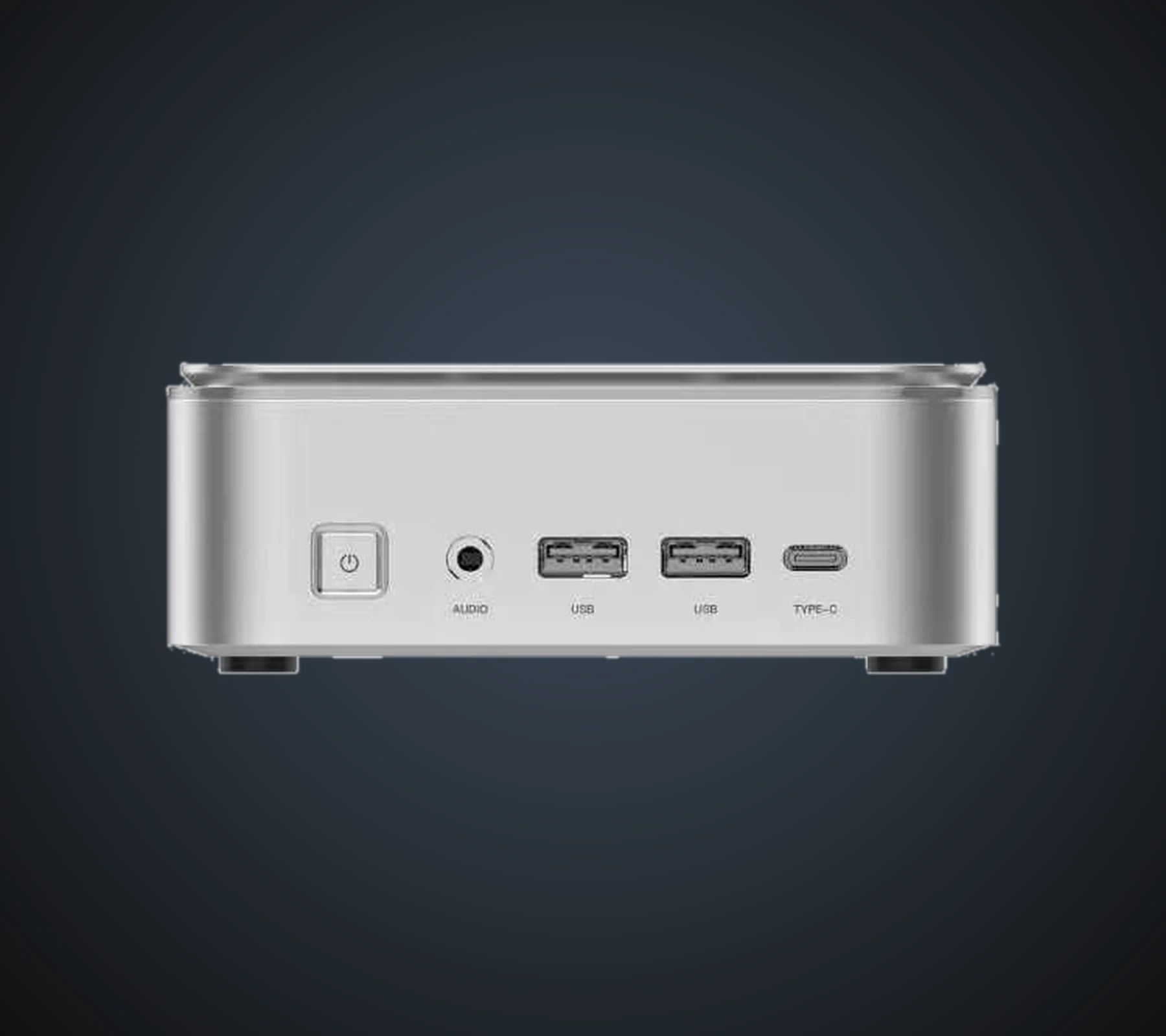 Front panel of the OTTO A2 R7: button, audio jack, two USB-A ports and USB-C