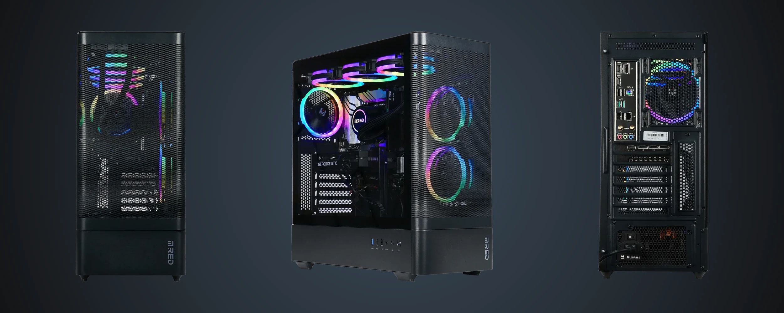 Front, three-quarter and rear views of the CBT047-03 Gaming PC