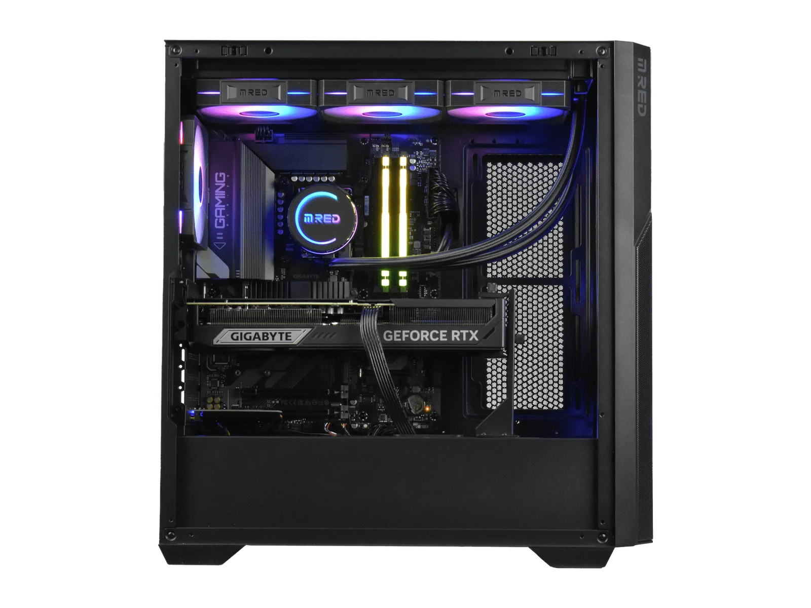 Intérieur du CBT082-03 : watercooling de 360 mm et carte graphique