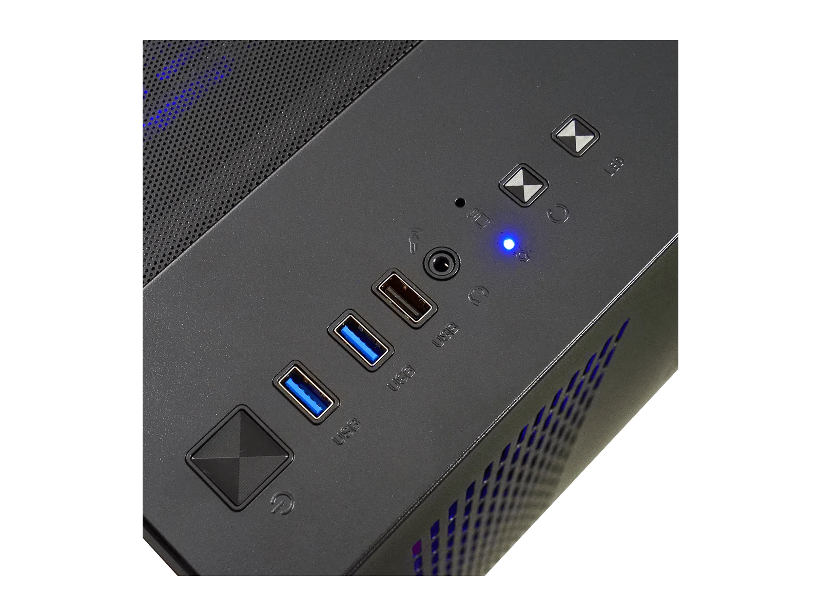 Façade du CBT077-03 : connectique et bouton de marche